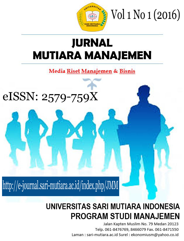 					View Vol. 1 No. 1 (2016): Jurnal Mutiara Manajemen
				